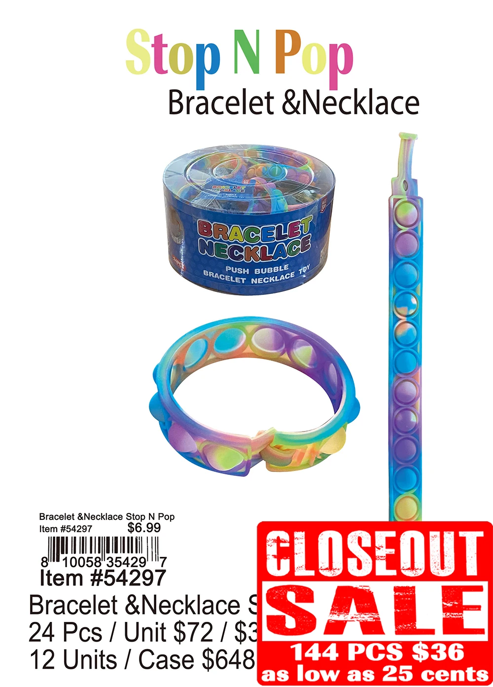 Bracelets and Necklace Stop N Pop - Closeout 144 Pcs.